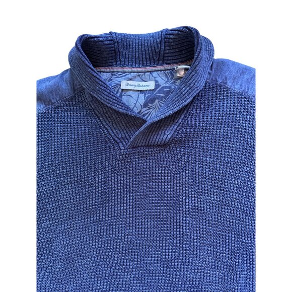 Tommy Bahama Mens Size XL Tuck Knit Shawl Collar Pullover Sweater Blue Cotton - Picture 3 of 9